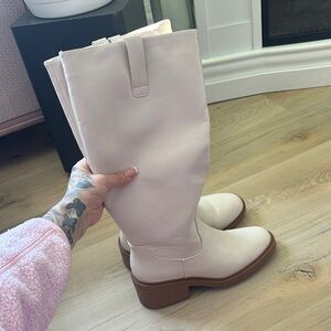 Women's Cream Mid-Calf Boots - Sleek Everyday Style